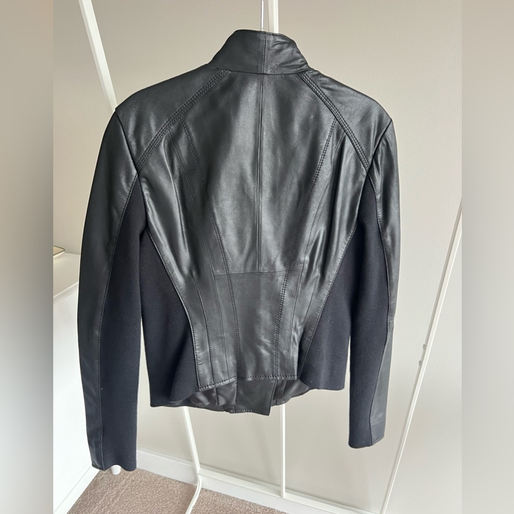 Andrew Marc. Faux Leather Ribbed Panel Jacket. - Picture 9 of 15
